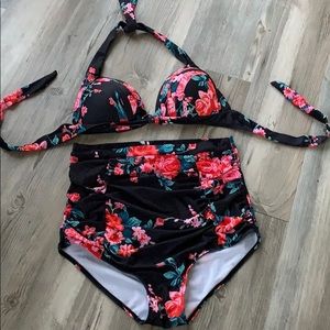 Floral high waisted bathing suit